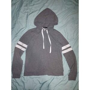 Forever 21 Grey Hoodie Striped Sleeves Drawstring Hood Size S